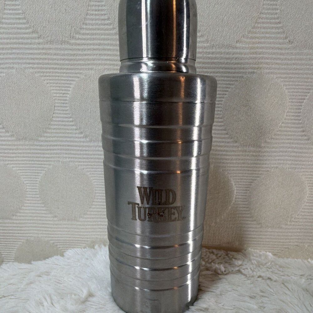 Wild Turkey Bourbon Stainless Steel Mini Cocktail Shaker Strainer Lid 7”